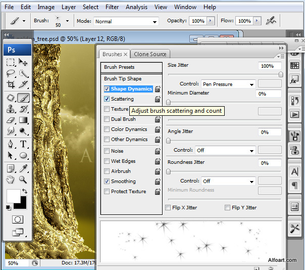 Golden apple tree. Magic scene. Adobe Photoshop Tutorial.